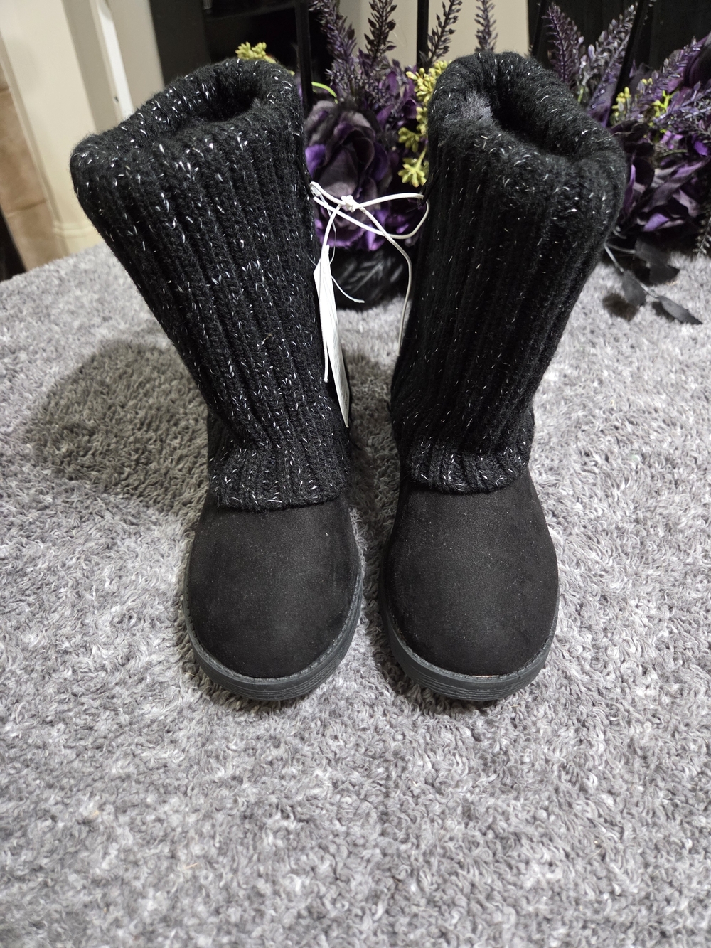Cat & Jack Black Knit-Shaft Kids Boots
